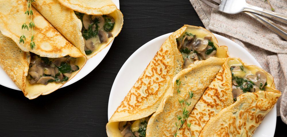 Crepes Recheados com Cogumelos e Espinafre