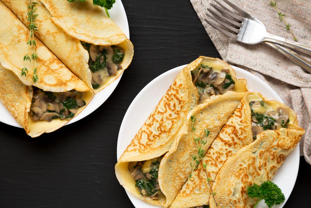 Crepes Recheados com Cogumelos e Espinafre
